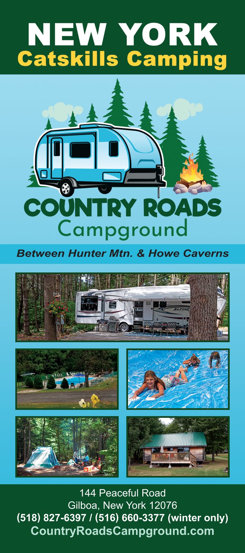 Country Roads Campground rack card, 2023